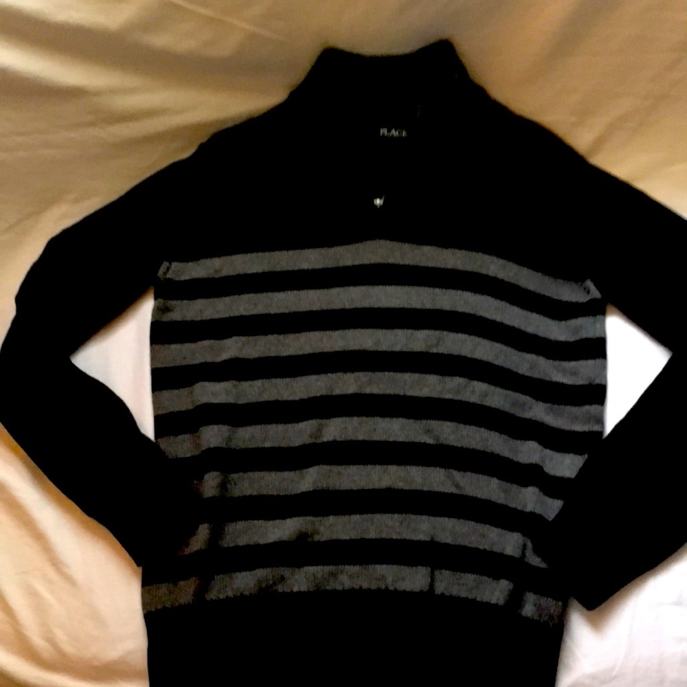 Black and grey striped cotton sweater boys large 10-12